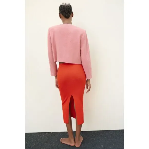 Pink Zara Textured Weave Button Front Cropped Long Sleeve Jacket (NWT) - Picture 6 of 7